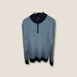 Peter Millar Blue White Merino Wool Quarter Zip Sweater Mens Size XL